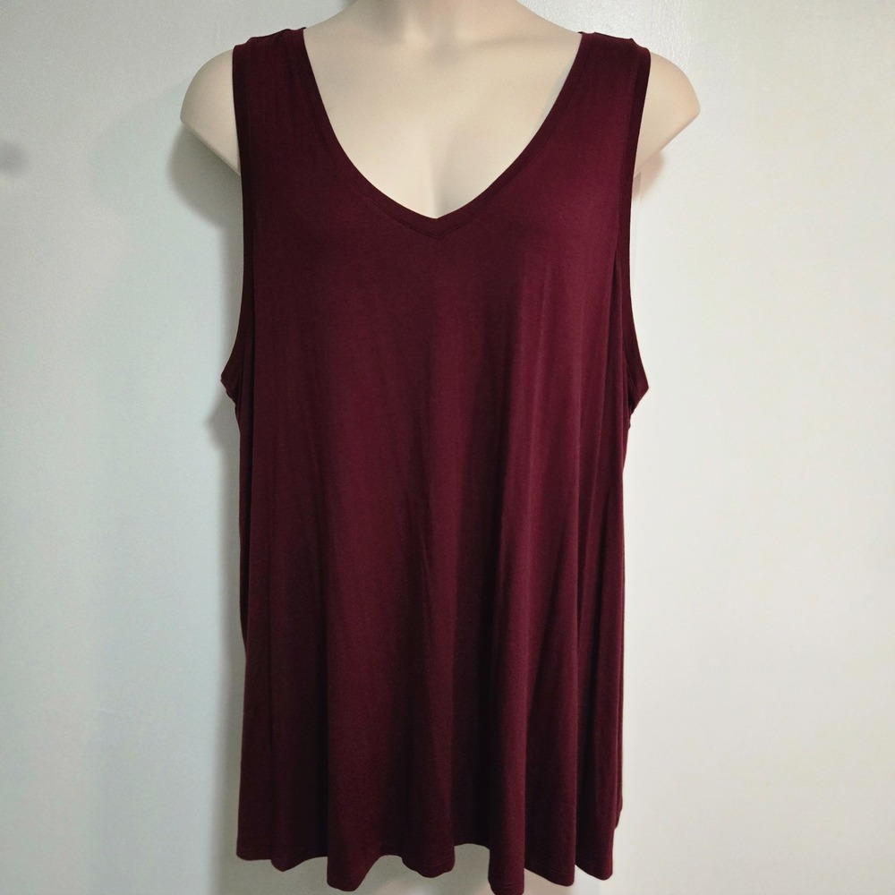 Lane Bryant Plus Size 26/28 Burgundy Red V-Neck Tank Top Longer Tunic NEW